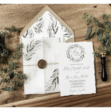 Vellum Wedding Invitation with Greenery and Gold