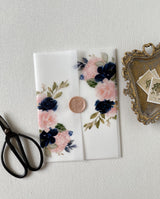 Navy and Blush Vellum Wrap Jacket for DIY Wedding Invitation