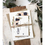 Rustic Navy Floral Wedding Invitation