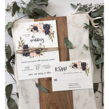 Rustic Navy Floral Wedding Invitation