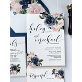 Blush and Navy Floral Wedding Invitation