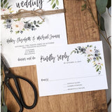 rustic floral wedding invitation with rsvp