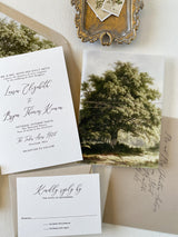 Rustic Oak Tree Wedding Invitation with Vellum Wrap and Twine