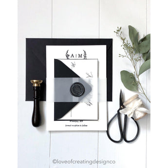 Letterpress Wedding Invitation with Vellum Band and Wax Seal