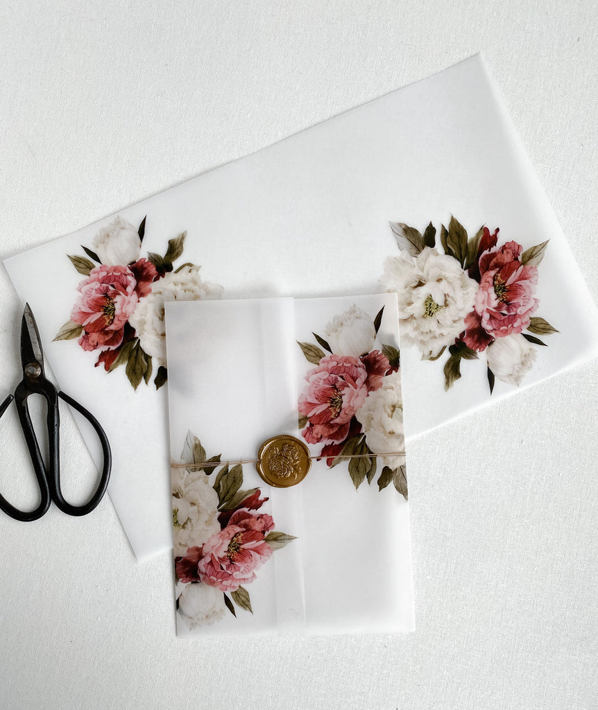Vintage Floral Vellum Wrap Jacket for DIY Wedding Invitation Cotton