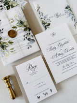 Rustic Greenery Vellum Wedding Invitation Set with Gold Wax Seal