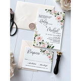 Letterpress Wedding Invitation with Blush Pink Floral
