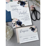 Letterpress Wedding Invitation with Blush and Navy Floral