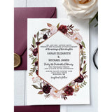 Letterpress Wedding Invitation, Marsala and Blush Floral