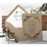 Rustic Wedding Invitation, Greenery, Kraft