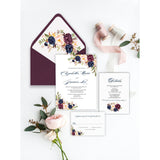 Marsala, Burgundy, Blush and Navy Floral Wedding Invitation