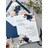 Letterpress Wedding Invitation with Blush and Navy Floral