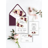 Marsala, Blush Floral Wedding Invitation