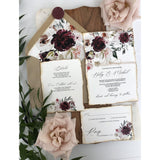 Rustic Burgundy Floral Wedding Invitation
