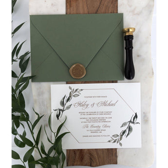 Greenery and Gold Elegant Wedding Invitation