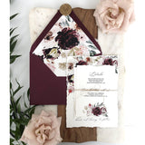 Vintage Burgundy Floral Wedding Invitation