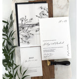 Elegant Botanical Vellum Wrapped, Black and White Wedding