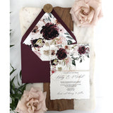 Vintage Burgundy Floral Wedding Invitation