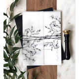 Elegant Botanical Vellum Wrapped, Black and White Wedding