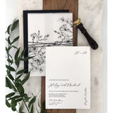 Elegant Botanical Vellum Wrapped, Black and White Wedding