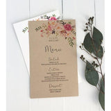 rustic wedding menu, floral wedding  menu