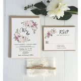 floral wedding invitation, rustic wedding, boho chic, rustic invitation