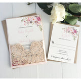 pink invitation, rose wedding, laser cut wedding invitation