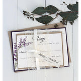 purple wedding invitation, lavender, lace