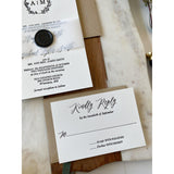 Letterpress Wedding Invitation with Vellum Band and Wax Seal