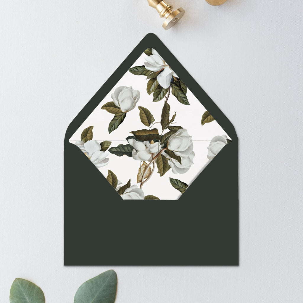 Wedding Invitation Envelope Liners with Magnolia Floral Botanical