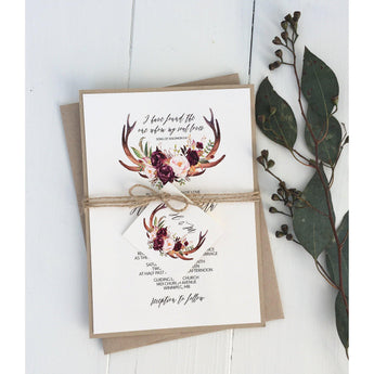 Rustic wedding invitation, antler wedding invitation