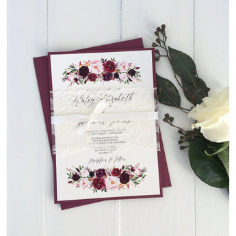 Elegant, Lace Wedding Invitation, Marsala Elegant, Burgundy Floral-Wedding Invitation Suite-Love of Creating Design Co.