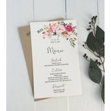 wedding menu, boho menu