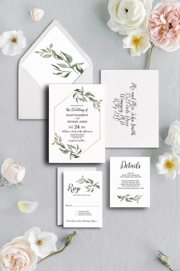 Modern Greenery Wedding Invitation Suite Printable
