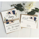 navy floral wedding invitation