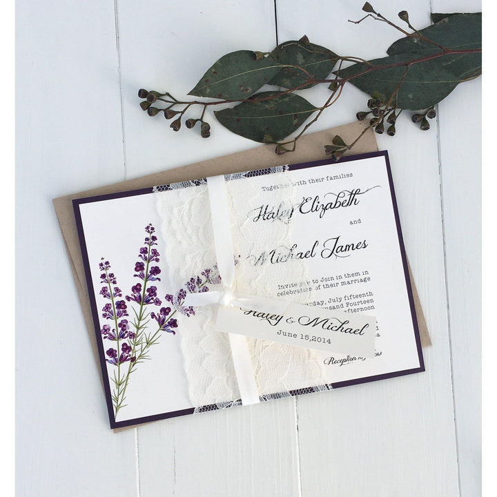 lavender wedding invitation, lace wedding invitation