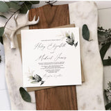 Modern Greenery Wedding Invitation, Gold and Botanical Greenery