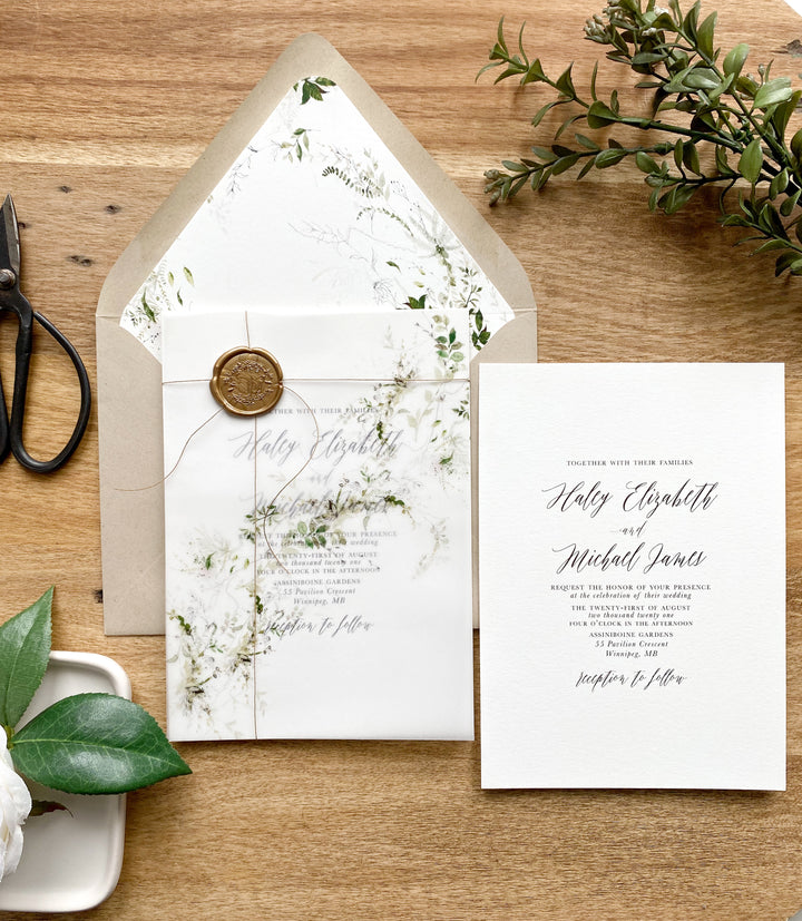 Greenery Eucalyptus Vellum Paper Pocket Wholesale Wedding Invitation WPV0007