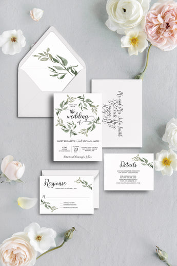 Greenery Rustic Wedding Invitation Suite Printable