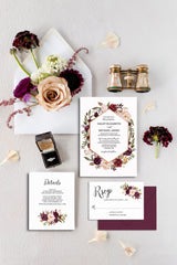 Burgundy and Blush Wedding Invitation Suite Printable