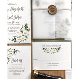 Greenery, Rustic Floral Wedding Invitation Wrapped with Vellum