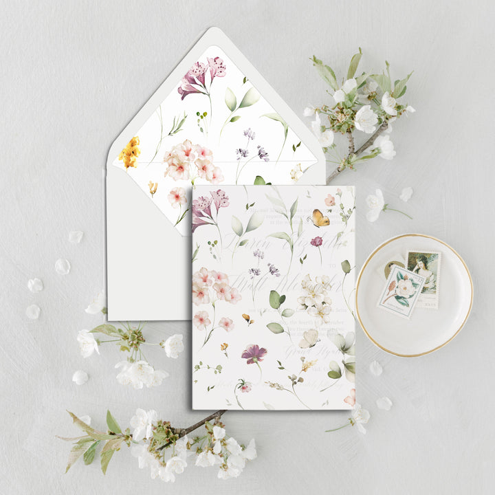 Floral Vellum Layered Wedding Invitation DVL005