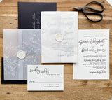 Classic Black and White Vellum, Letterpress Wedding Invitation
