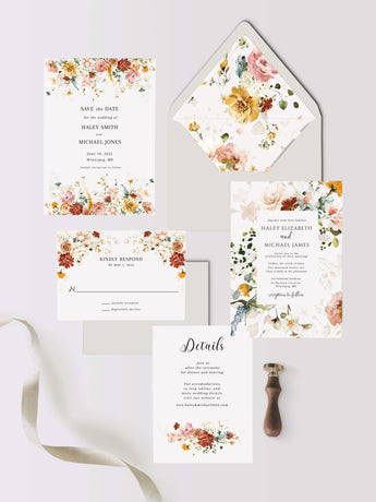 Spring Summer Wildflower Wedding Invitation Template