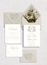 Elegant Romantic Wedding Invitation with Floral and Monogram