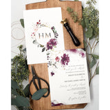 Modern Elegant Wedding Invitation, Purple and Gold Watercolor