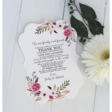 wedding thank you, floral wedding thank you, boho chic, wedding decor