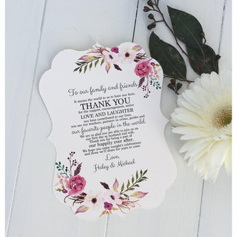 wedding thank you, floral wedding thank you, boho chic, wedding decor