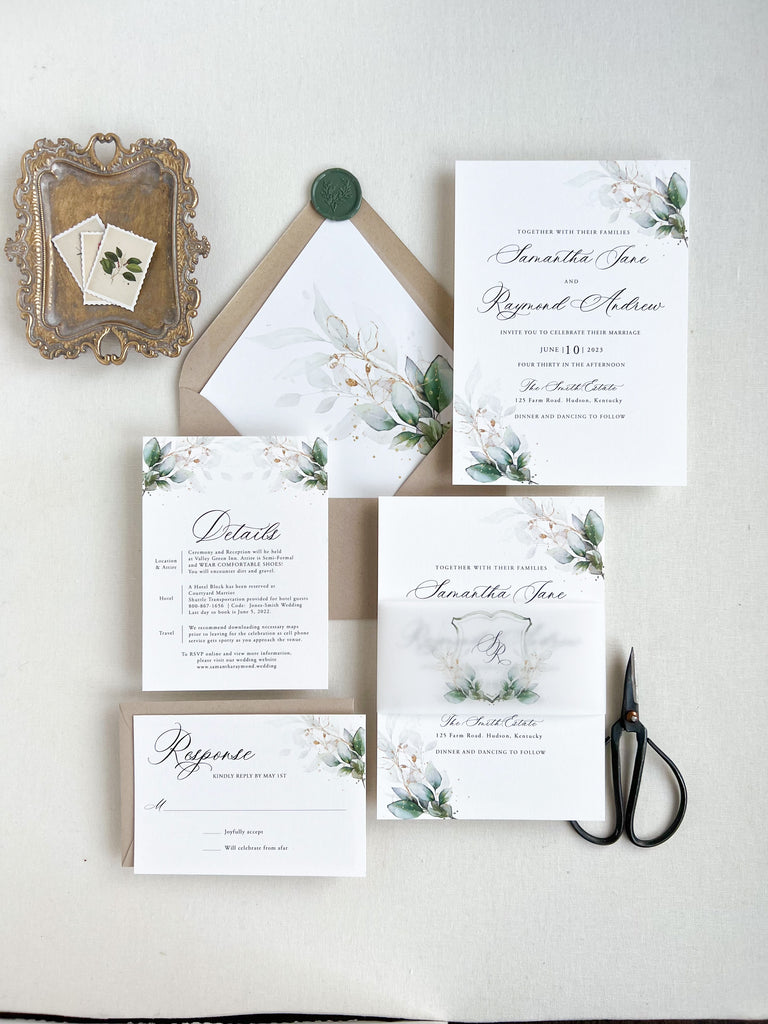 Greenery Crest Wedding Invitation Suite Cotton Willow Design Co.
