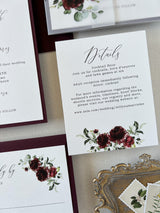 Burgundy Boho Wedding Invitation with Vellum Wrap and Wax Seal